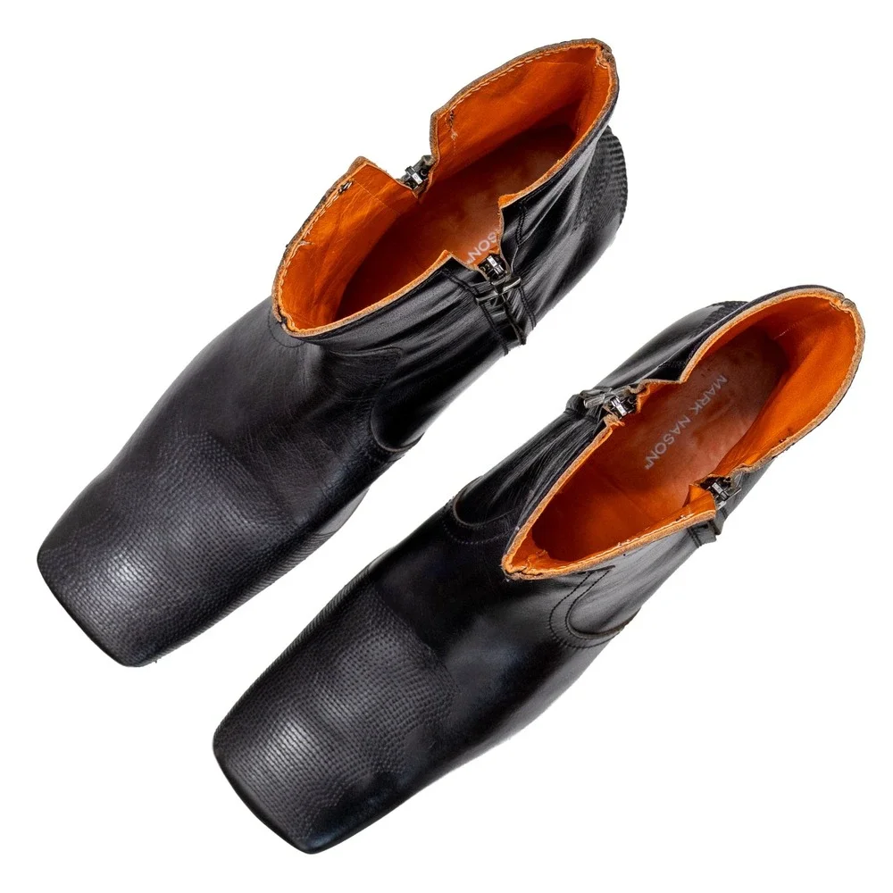 Mark Nason Black Leather Ankle Boots Mens US 13 EU 47 Side Zip Square Toe